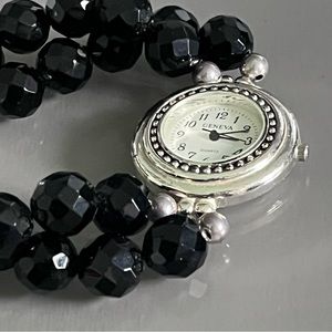 Geneva Ladies Quartz Black Beaded Watch